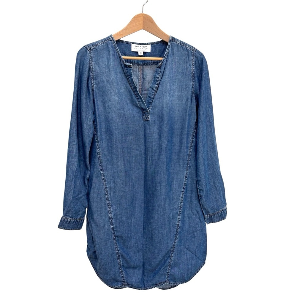 Anthropologie Cloth & Stone Chambray Denim Shirtdress Size XS Mini Coastal Boho